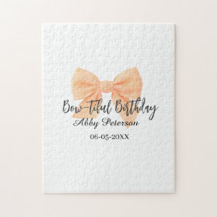 Bow-tiful birthday orange bow name date simple pas jigsaw puzzle