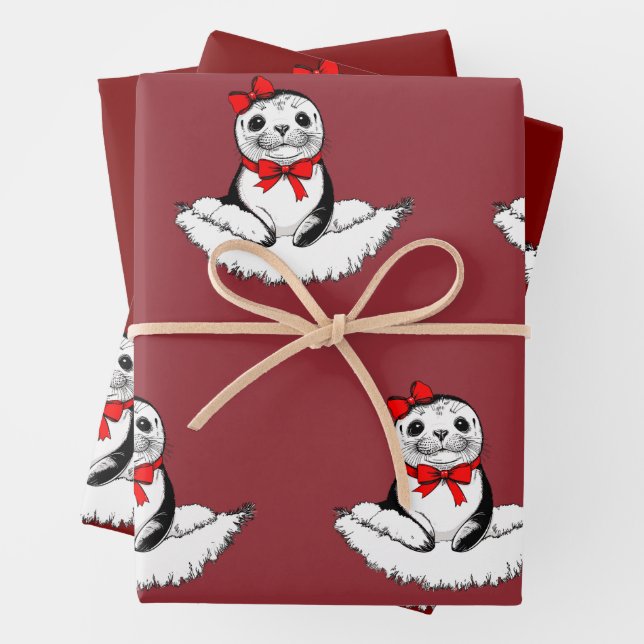 Bow-tiful Seal – Christmas Edition Wrapping Paper Sheet (In situ)