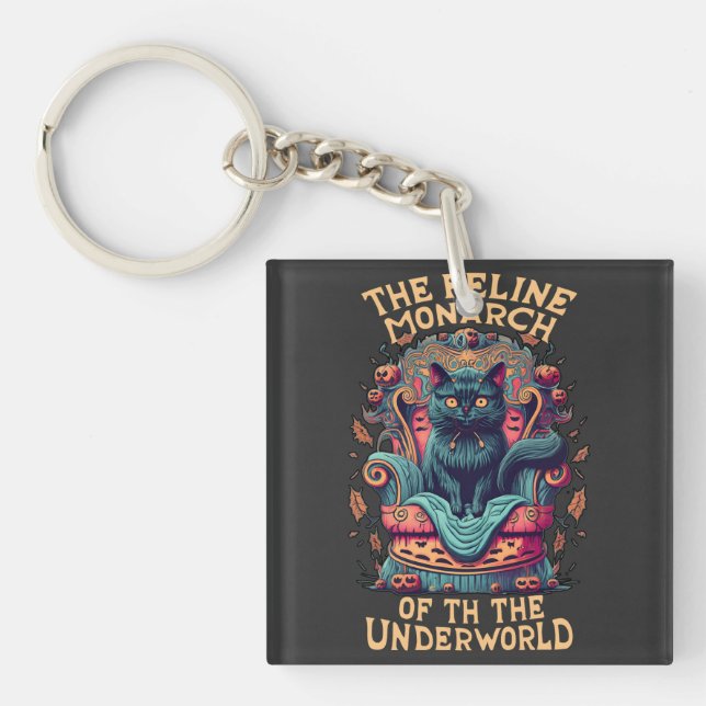 Bow to the Feline Monarch of the Underworld Spooky Key Ring (Front)