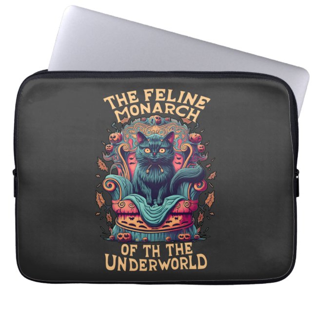 Bow to the Feline Monarch of the Underworld Spooky Laptop Sleeve (Front)