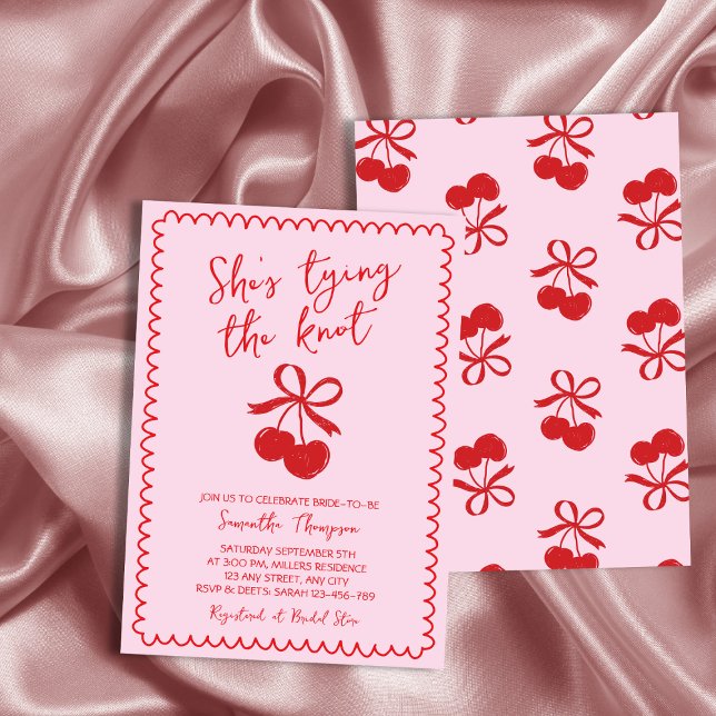 Bow Tying The Knot Cherry Hand Drawn Bridal Shower Invitation (Bow Tying The Knot Cherry Hand Drawn Bridal Shower Invitation)
