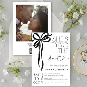 Bow Tying the Knot Photo QR Bridal Shower Invitation
