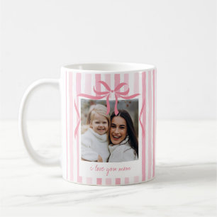 Bow & Watercolor Stripes Custom Text & Photo Mum Coffee Mug