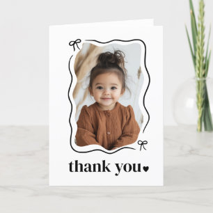 Bow Wavy Border Photo Birthday Thank You Card