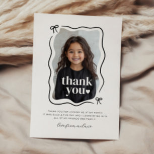 Bow Wavy Border Photo Birthday Thank You Card
