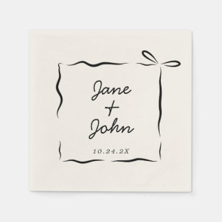 Bow Wedding Cocktail Napkins Handdrawn