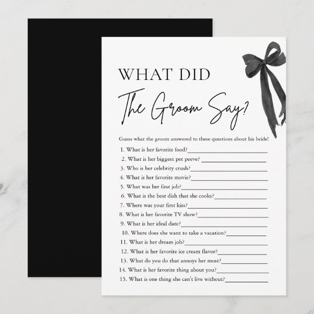 Bow What Did The Groom Say Bridal Shower Game Invitation (Front/Back)