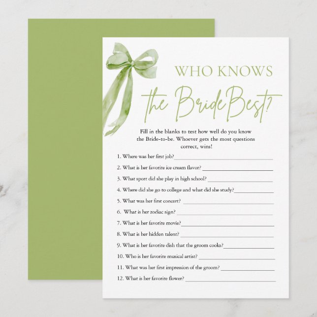 Bow Who Knows The Bride Best Bridal Shower Game Invitation (Front/Back)