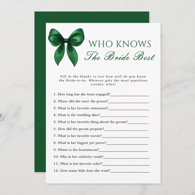 Bow Who Knows The Bride Best Bridal Shower Game Invitation (Front/Back)