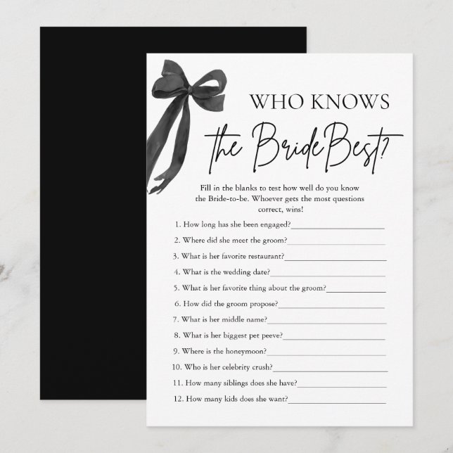 Bow Who Knows The Bride Best Bridal Shower Game Invitation (Front/Back)