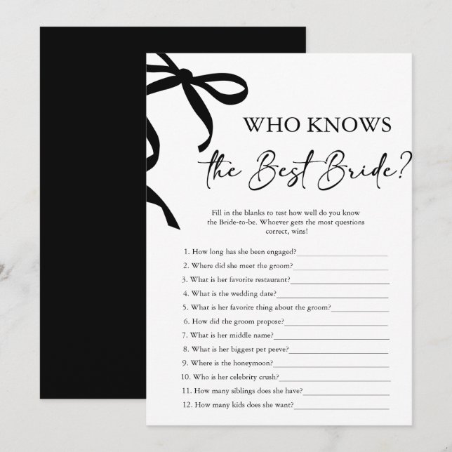 Bow Who Knows The Bride Best Bridal Shower Game Invitation (Front/Back)