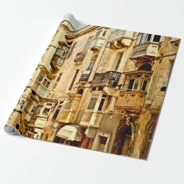 Bow windows in Maltamalta,window,antique,architect Wrapping Paper (Unrolled)