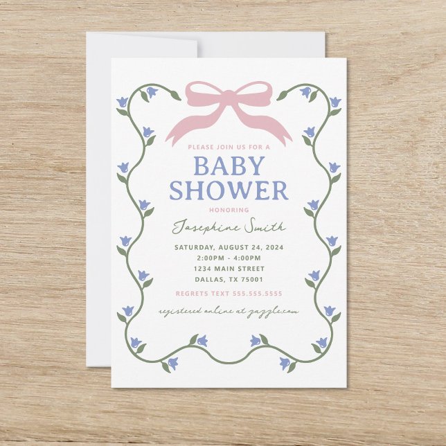 Bow with Flower Vine Baby Shower Invitation (Creator Uploaded)
