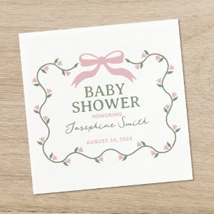 Bow with Flower Vine Baby Shower Napkin