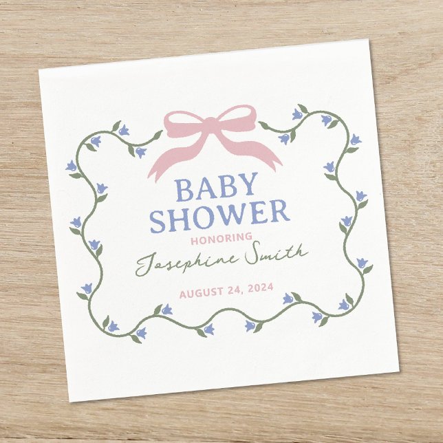 Bow with Flower Vine Baby Shower Napkin (Creator Uploaded)