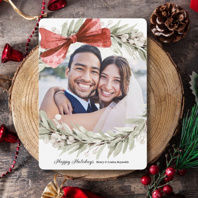 Bow Wreath Photo Christmas Holiday Card (Creator Uploaded)