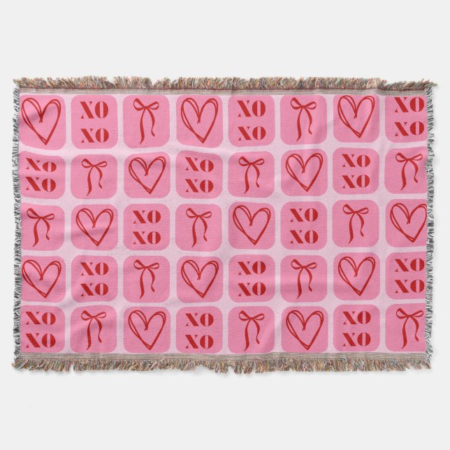 Bow & XOXO, retro vibe pink and red Throw Blanket (Front)
