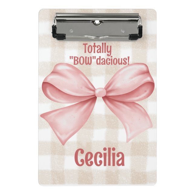 "Bowdacious" gingham with watercolor bow classic  Mini Clipboard (Front)