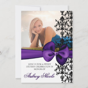 Bowed Damask Accented 5 x 7 Invite [Purple]