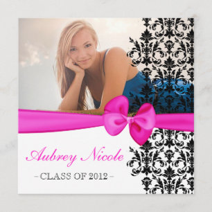 Bowed Floral Damask Graduation Invite [Hot Pink]