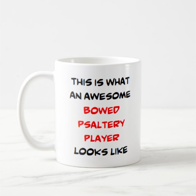 bowed psaltery player, awesome coffee mug (Left)