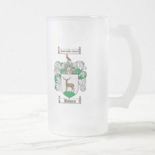 BOWEN FAMILY CREST -  BOWEN COAT OF ARMS FROSTED GLASS BEER MUG