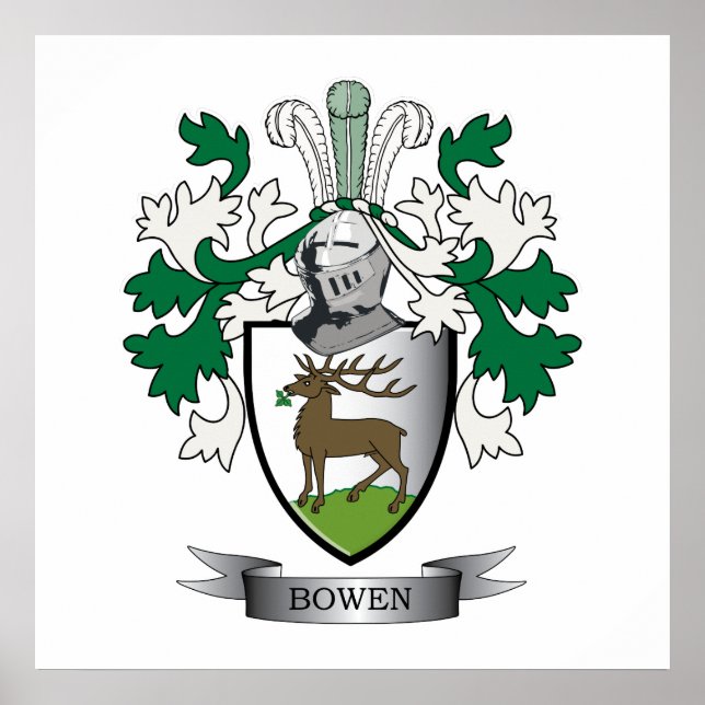 Bowen Family Crest Coat of Arms Poster (Front)