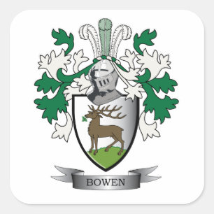 Bowen Family Crest Coat of Arms Square Sticker