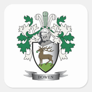 Bowen Family Crest Coat of Arms Square Sticker