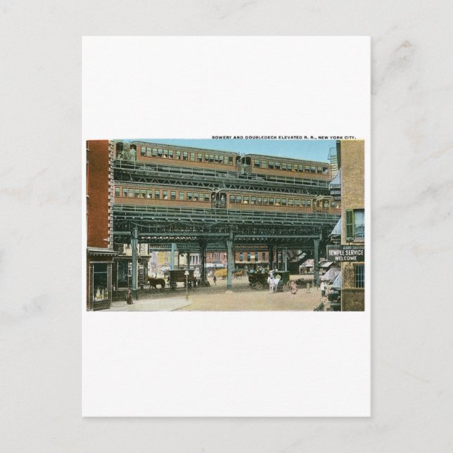 Bowery and Doubledeck Elevated R.R., NYC Postcard (Front)