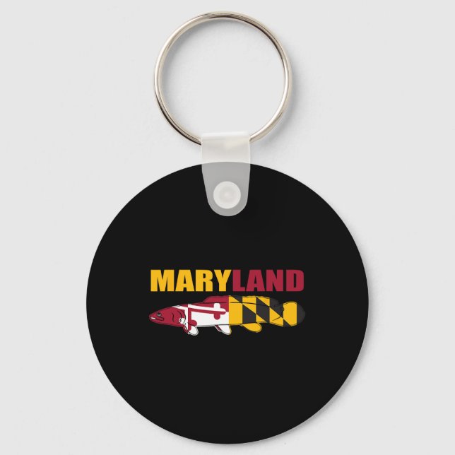 Bowfin Fish - Maryland State Flag Fishing  Key Ring (Front)