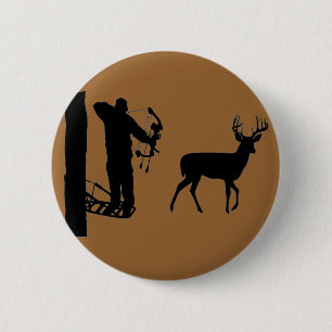 Bowhunter in Treestand Shooting Deer 6 Cm Round Badge