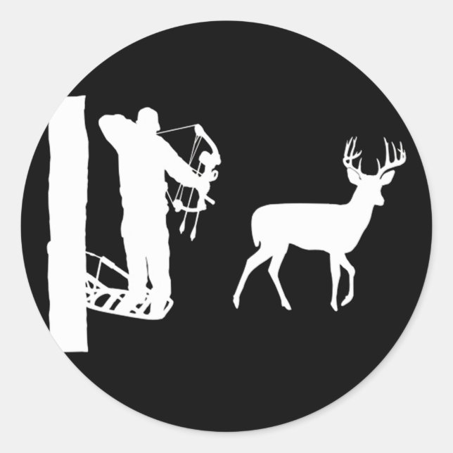 Bowhunter in Treestand Shooting Deer Classic Round Sticker (Front)