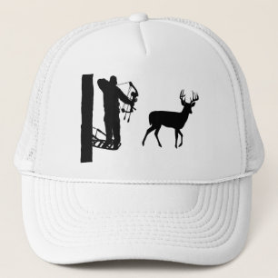 Bowhunter in Treestand Shooting Deer Trucker Hat