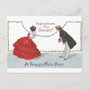 Bowing Ball Goers in Fancy Dress Holiday Postcard