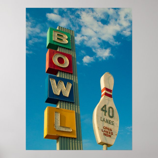 BOWL in Colour - Vintage Bowling Alley Neon Sign (Front)
