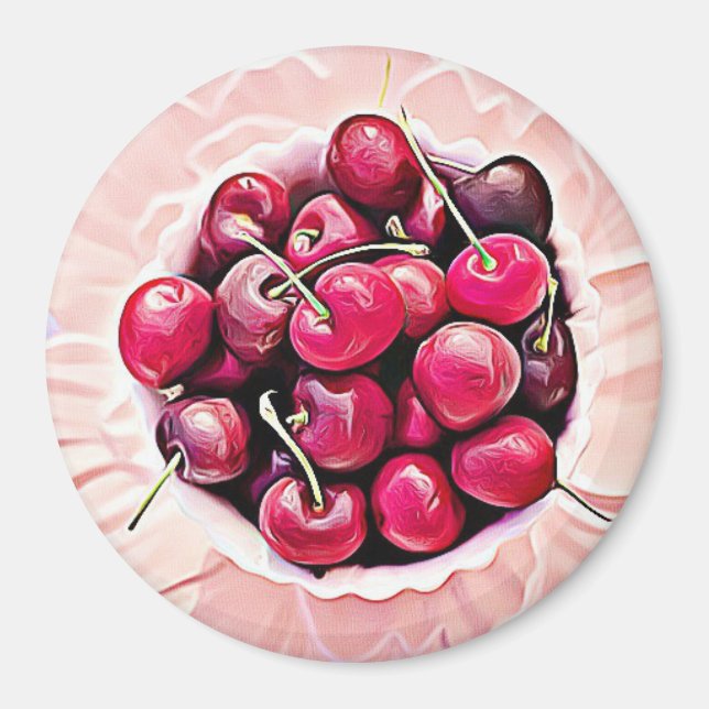 Bowl of Cherries Cute Food Refrigerator Magnet (Front)