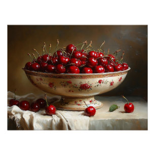 Bowl of Cherries Painting Poster