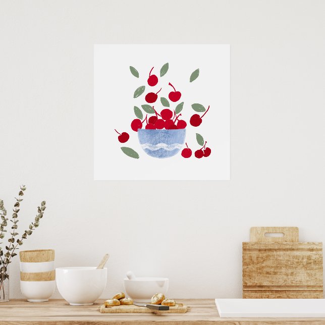 Bowl of Cherries Watercolor  Poster (Kitchen)