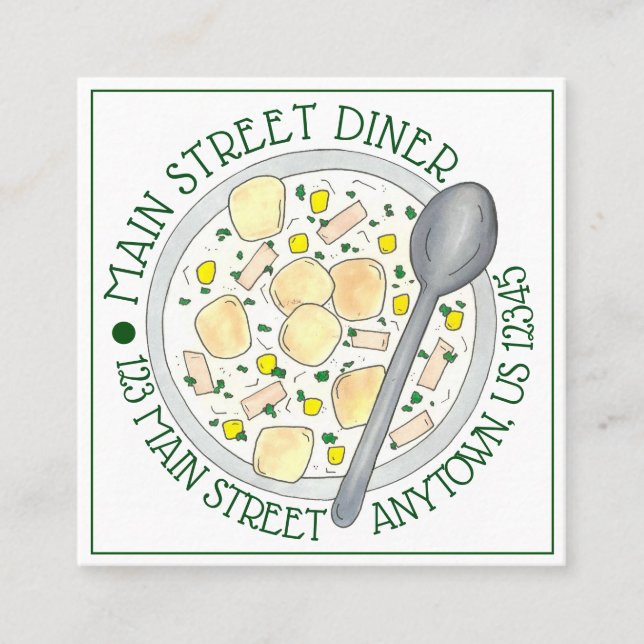 Bowl of Clam Chowder Diner Seafood Restaurant Square Business Card (Front)