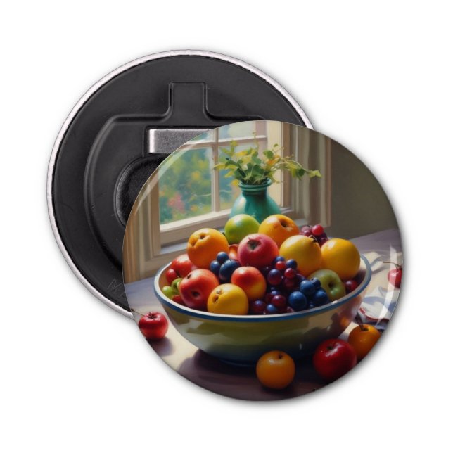 Bowl of fruit on table classical oil painting bottle opener (Front)