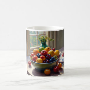 Bowl of fruit on table classical oil painting coffee mug