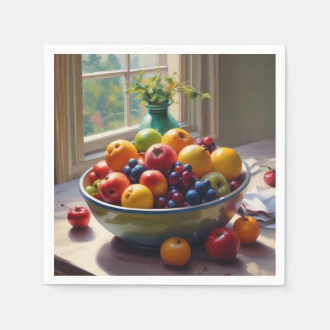Bowl of fruit on table classical oil painting napkin (Front)