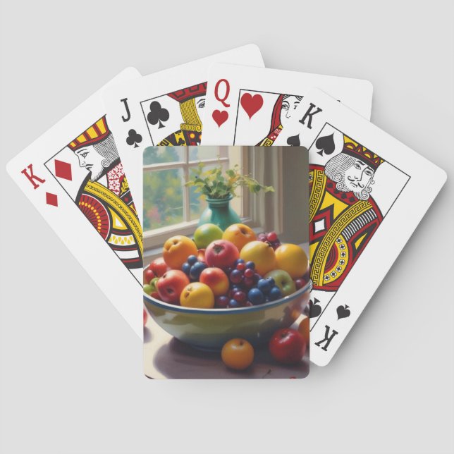 Bowl of fruit on table classical oil painting playing cards (Back)