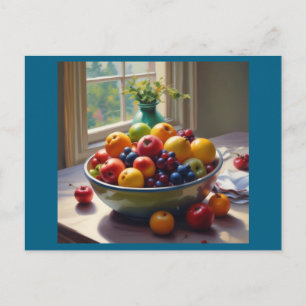 Bowl of fruit on table classical oil painting postcard