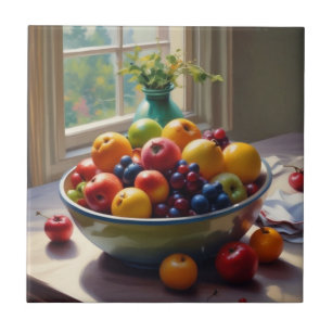 Bowl of fruit on table classical oil painting tile