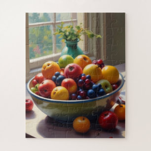Bowl of fruit sitting on a table oil painting jigsaw puzzle