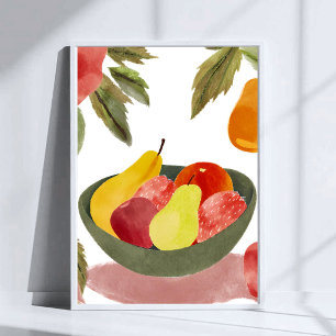 Bowl of Fruit Watercolor Citrus Poster