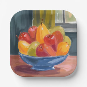 Bowl of Fruit Watercolor Painting Paper Plate