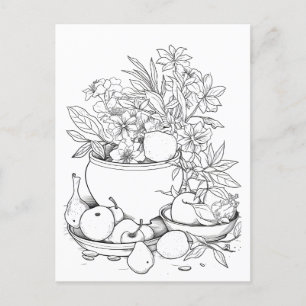 Bowl of Fruits Plants Paintable Postcard